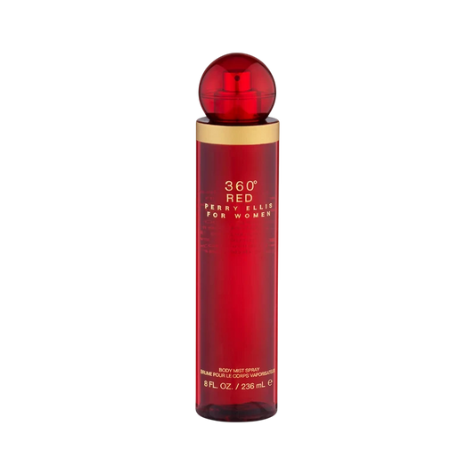 BodegaPerfumera13 360 Red Dama body mist spray en frasco cilíndrico de vidrio rojo con tapa redonda