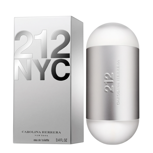 Perfume BodegaPerfumera13 Carolina Herrera 212 NYC Eau de Toilette femenino con frasco plateado y caja a juego