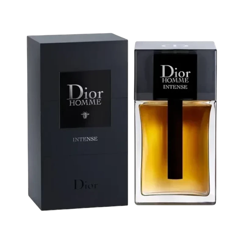 Perfume Dior Homme Intense de BodegaPerfumera13 con frasco de cristal y caja negra elegante