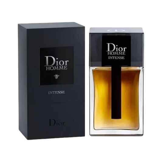 Perfume Dior Homme Intense de BodegaPerfumera13 con frasco de cristal y caja negra elegante