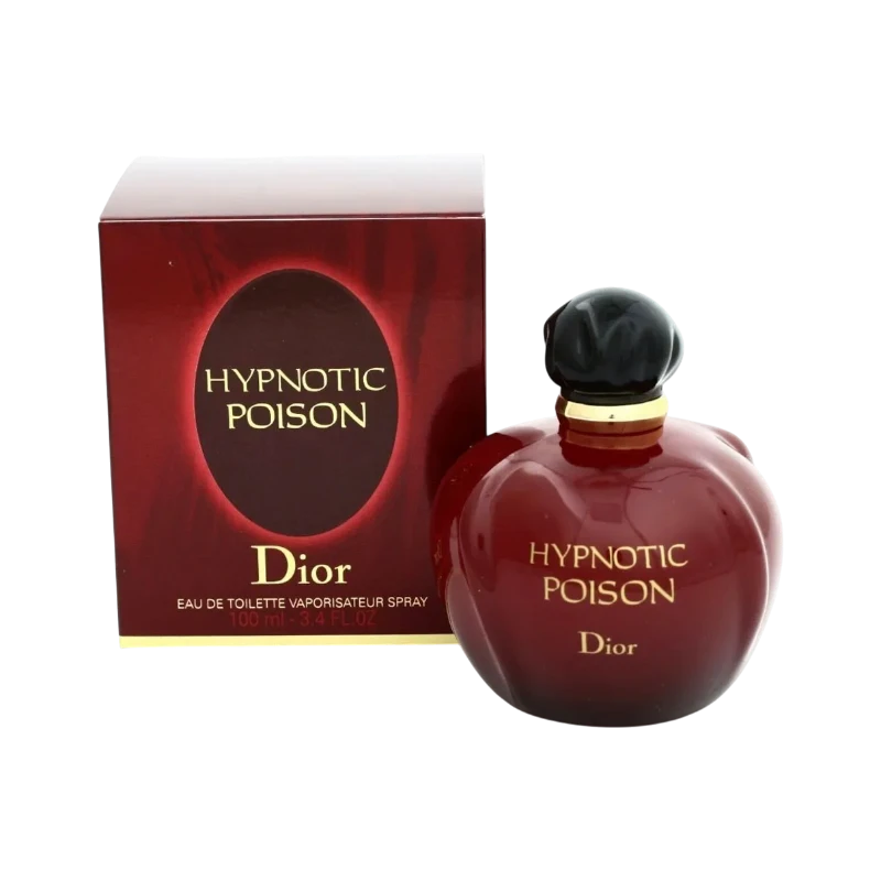 Perfume Dior Hypnotic Poison de BodegaPerfumera13 en frasco rojo icónico junto a su caja original de 100ml