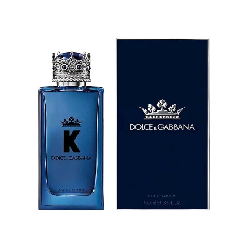 Perfume K Eau de Parfum de Dolce y Gabbana en BodegaPerfumera13, frasco azul con tapón de corona plateada y caja