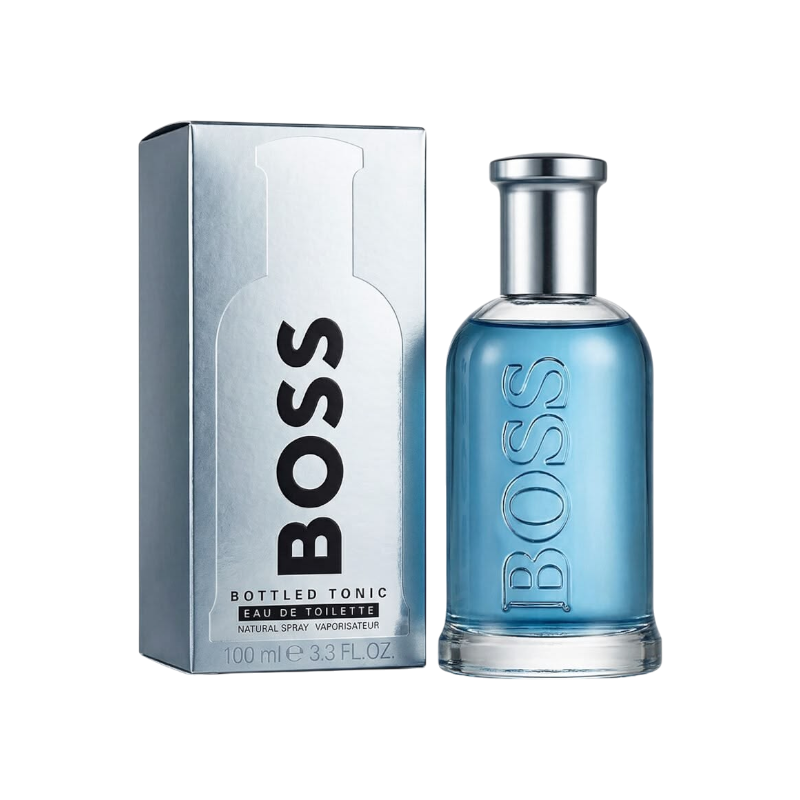 Perfume BodegaPerfumera13 HUGO BOSS Bottled Tonic eau de toilette en frasco de cristal azul con caja plateada