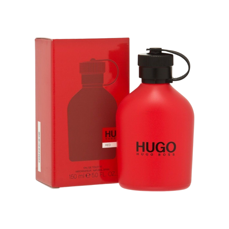Perfume HUGO BOSS RED de BodegaPerfumera13 en frasco rojo mate de 150 ml con tapón negro y caja a juego