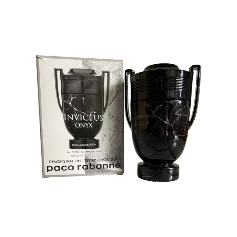 Perfume Invictus Onyx de BodegaPerfumera13 en frasco negro con diseño de mármol y caja de edición coleccionista