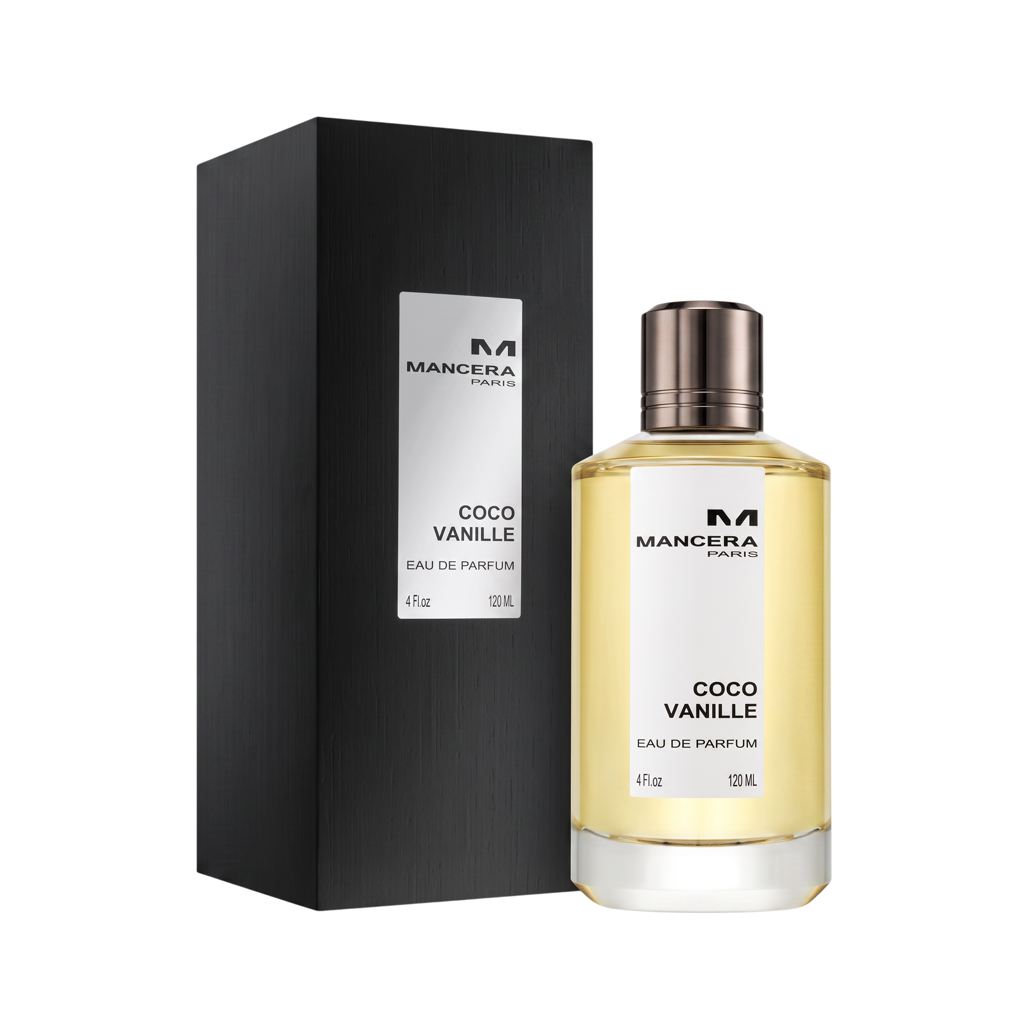 Perfume Mancera Coco Vainille de BodegaPerfumera13 con frasco de cristal y caja negra elegante
