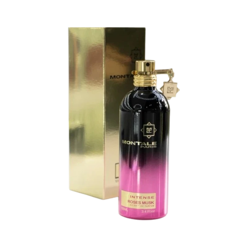 Perfume Montale Intense Roses Musk de BodegaPerfumera13 en frasco degradado negro y rosa con caja dorada