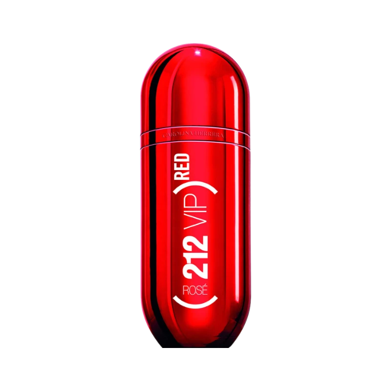 Perfume 212 VIP Rose Red de BodegaPerfumera13 en frasco metálico rojo brillante con diseño de cápsula elegante