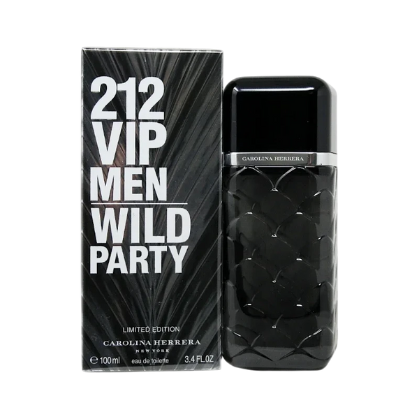Perfume 212 VIP WILD PARTY de BodegaPerfumera13, fragancia masculina en frasco negro texturizado con caja a juego