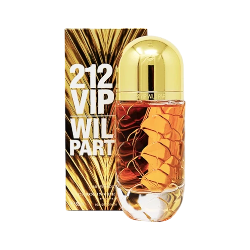 Perfume 212 Wild Party Dama de BodegaPerfumera13 en frasco cilíndrico con tapa dorada y caja decorativa a juego