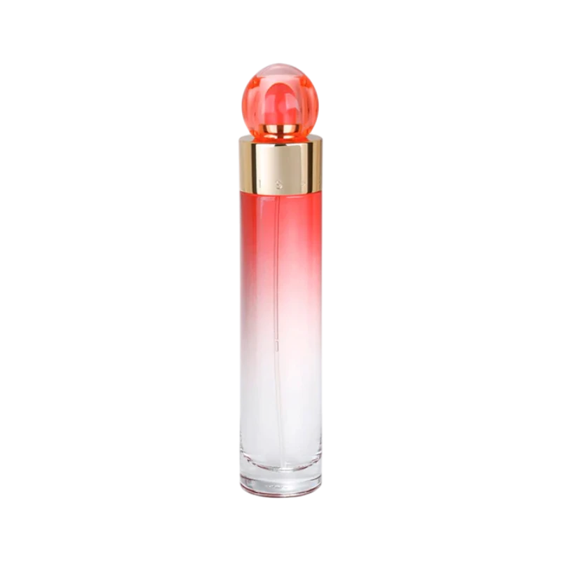 Perfume 360 Coral de BodegaPerfumera13 en frasco cilíndrico con degradado de color coral y tapa esférica
