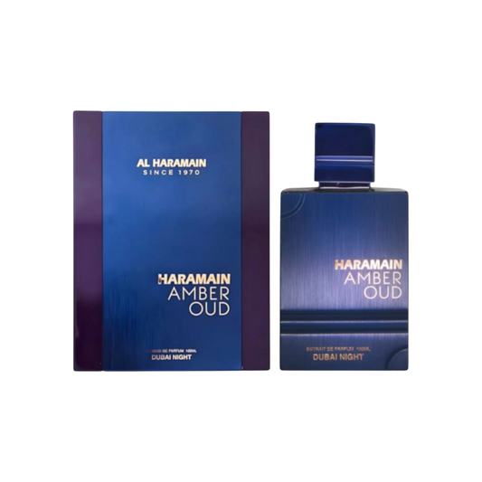 Perfume Al Haramain Amber Oud Dubai Night de BodegaPerfumera13 en frasco azul oscuro con caja elegante a juego