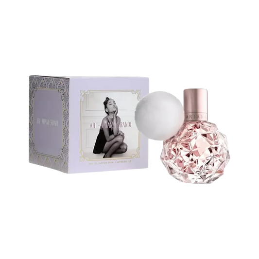 Perfume Ari Ariana de BodegaPerfumera13 en frasco de cristal facetado rosa con pompón blanco y caja decorativa