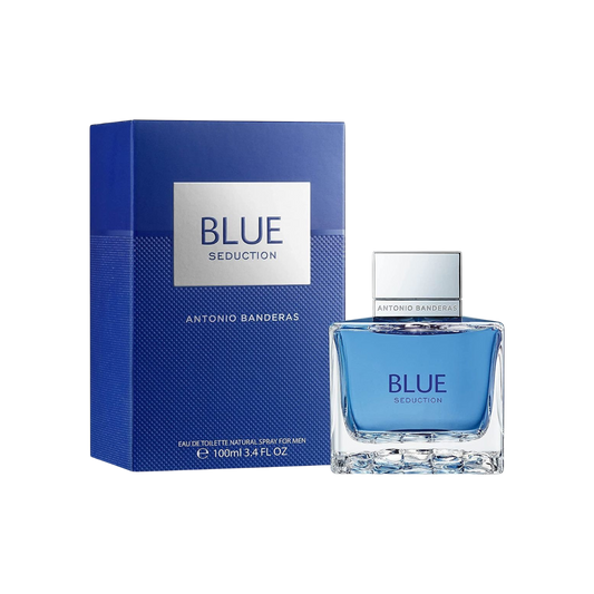Perfume Blue Seduction de Antonio Banderas en BodegaPerfumera13, fragancia masculina de 100ml con frasco azul