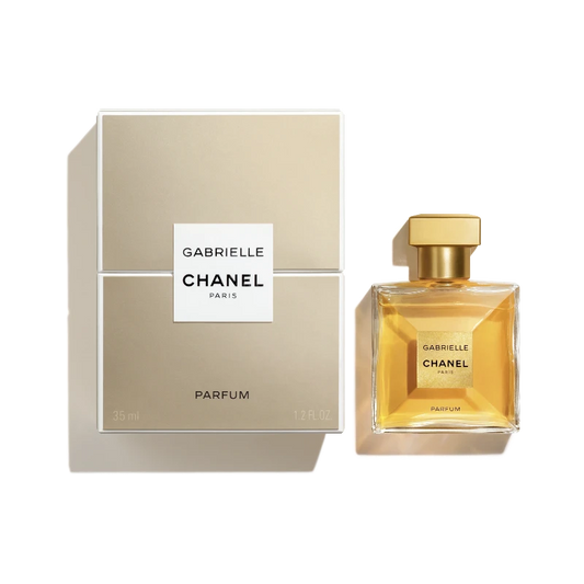Perfume Gabrielle Chanel de BodegaPerfumera13 con frasco de cristal dorado y caja de presentación elegante