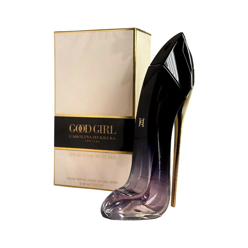Perfume Good Girl Legere de BodegaPerfumera13 en frasco con forma de zapato de tacón negro y degradado