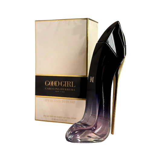 Perfume Good Girl Legere de BodegaPerfumera13 en frasco con forma de zapato de tacón negro y degradado