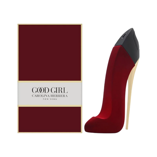 Perfume Good Girl Velvet Fatale de Carolina Herrera en BodegaPerfumera13 con frasco en forma de tacón rojo aterciopelado