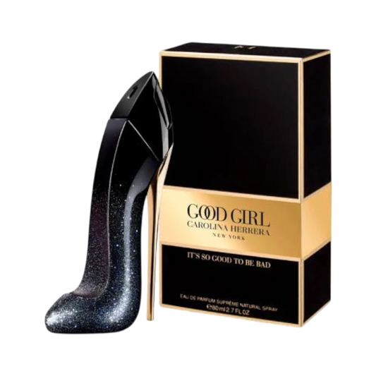 Perfume Good Girl Supreme de Carolina Herrera con frasco en forma de tacón brillante de BodegaPerfumera13