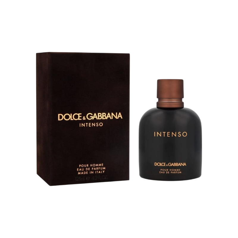 Perfume Intenso Pour Homme de Dolce & Gabbana en BodegaPerfumera13, frasco negro elegante con caja a juego.