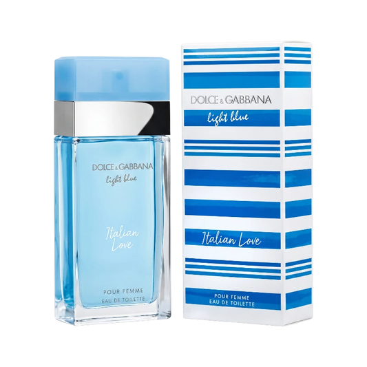 Perfume Dolce & Gabbana Light Blue Italian Love Pour Femme de BodegaPerfumera13 en frasco azul con caja a rayas