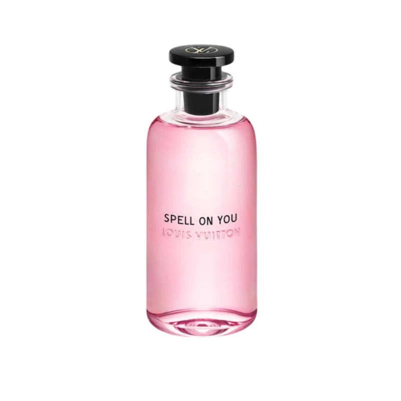 Perfume Louis Vuitton Spell On You de BodegaPerfumera13 en frasco de vidrio transparente con líquido rosa