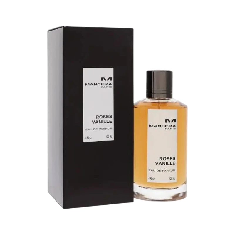 Perfume Mancera Roses Vainilla de BodegaPerfumera13 en frasco de cristal con caja negra elegante