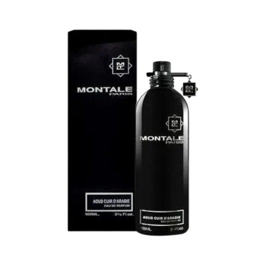 Perfume Montale Aoud Cuir d'Arabie de BodegaPerfumera13 en frasco negro cilíndrico con caja a juego