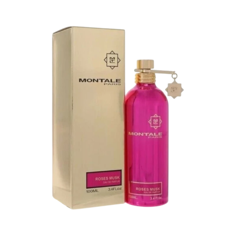 Perfume Montale Roses Musk de BodegaPerfumera13 en frasco rosa metálico de 100ml con su caja dorada original