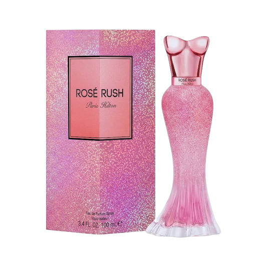 Perfume Paris Hilton Rose Rush de BodegaPerfumera13 en frasco rosa brillante con caja holográfica a juego