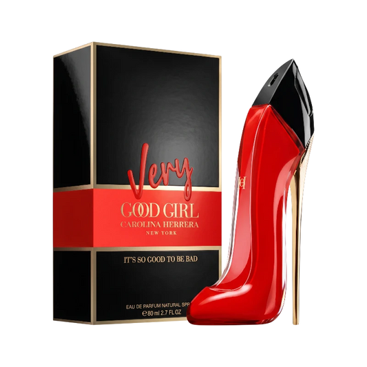Perfume Very Good Girl de Carolina Herrera en BodegaPerfumera13, frasco rojo en forma de zapato de tacón con caja