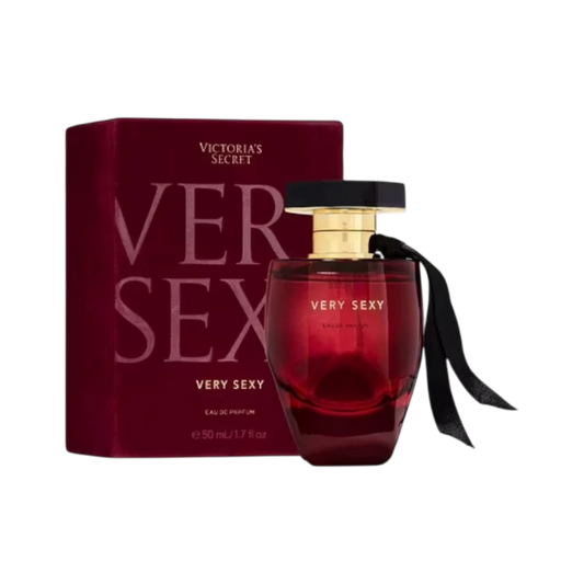 Perfume Victoria's Secret Very Sexy de BodegaPerfumera13 en frasco de vidrio rojo con lazo negro y caja a juego