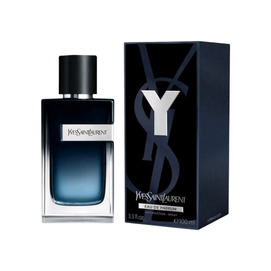 Perfume Y SAINT LAURENT de BodegaPerfumera13 en frasco de cristal azul oscuro con caja de presentación elegante