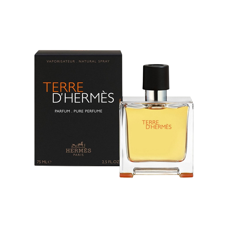 Perfume Terre d'Hermes de BodegaPerfumera13 en frasco de cristal cuadrado con caja negra elegante