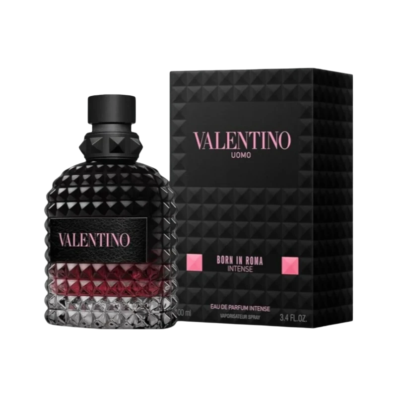 Perfume Valentino Born In Roma Intense de BodegaPerfumera13 en frasco de vidrio negro con detalles tachonados