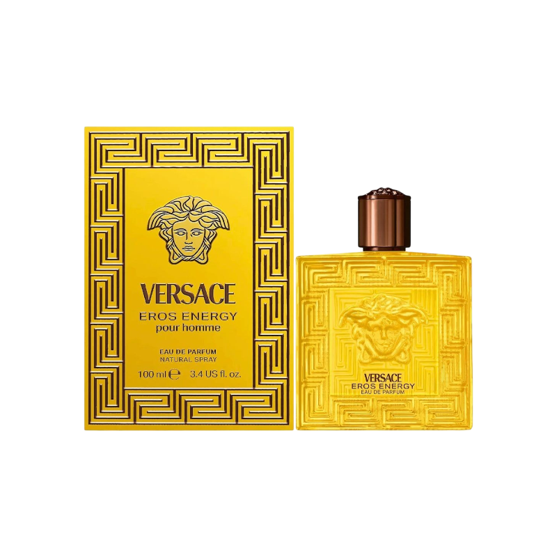 Perfume Versace Eros Energy de BodegaPerfumera13 en frasco amarillo con diseño de greca y logo de Medusa