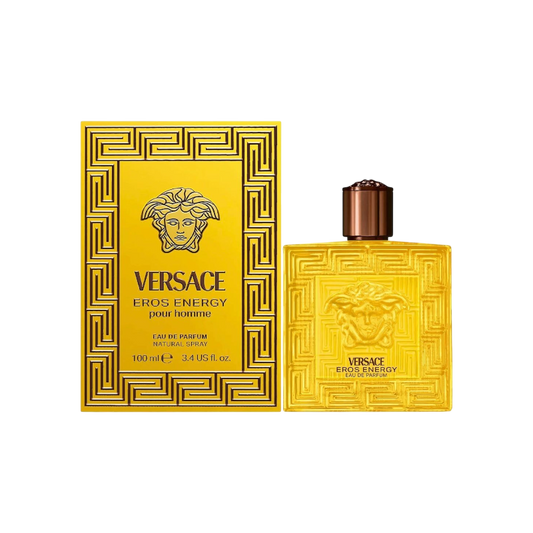 Perfume Versace Eros Energy de BodegaPerfumera13 en frasco amarillo con diseño de greca y logo de Medusa