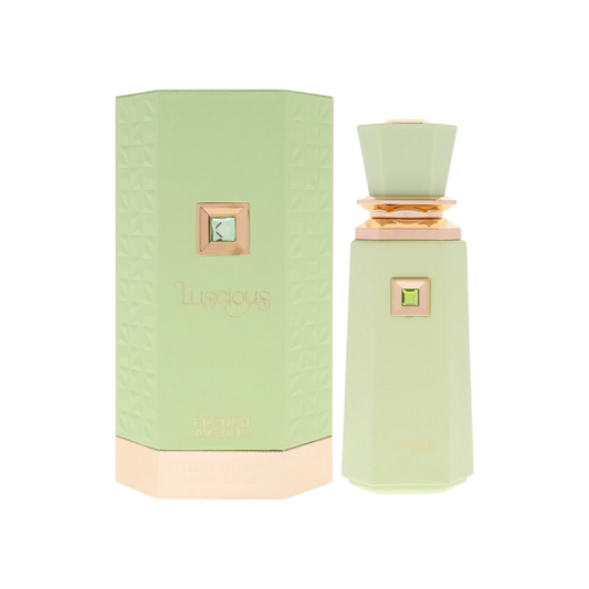Perfume KingParfumCol Luscious French Avenue en frasco verde pastel con detalles dorados y caja a juego